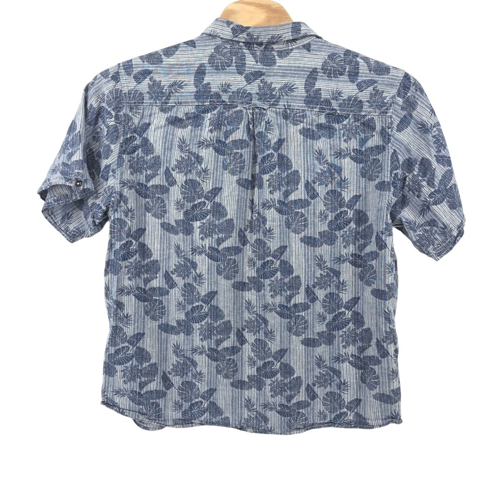 Tommy Bahama Mens Blue Tropical Leaf Stripe Linen Cotton Short Sleeve Shirt 2XL - Picture 2 of 6
